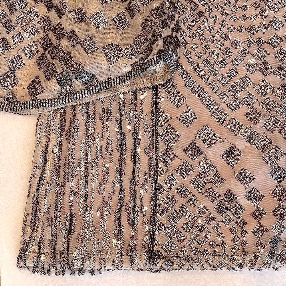 2x🎉HP Anna Sui Anthropologie Metallic Silver Sequin Mini Dress Retrofete Style - Picture 7 of 15